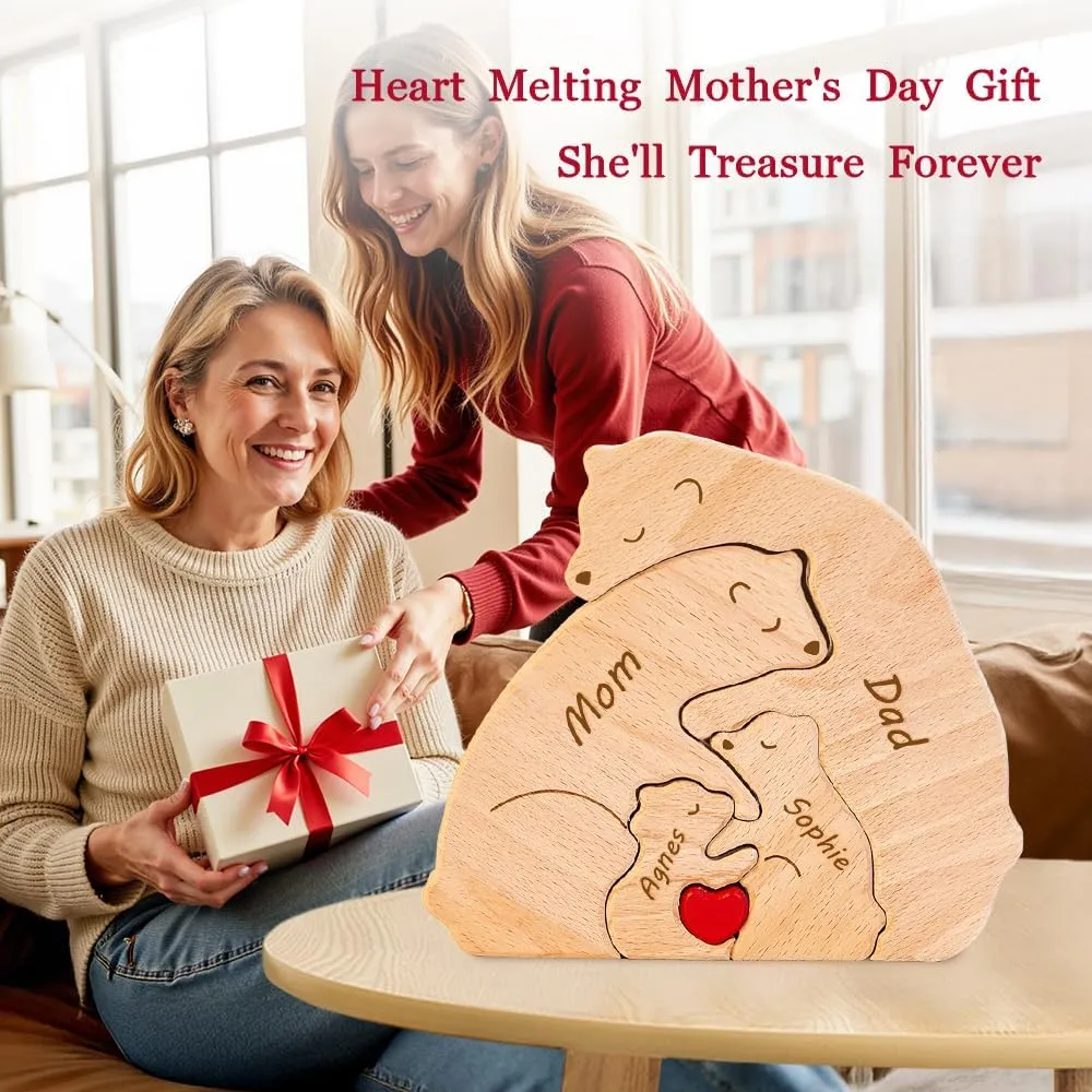 Personalized Wooden Polar Bear Puzzle with 2-9 Names, We are One, Custom Family Member Names Puzzle Home Gifts, Ideal Gift for Mother's Day, Father’s Day, House Warming Decor, Unique Gift for Mom Dad
