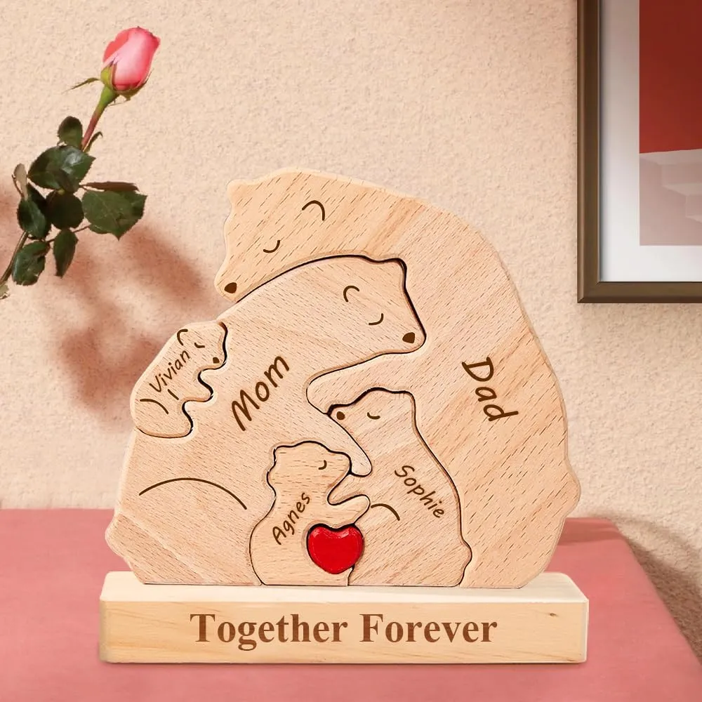Personalized Wooden Polar Bear Puzzle with 2-9 Names, We are One, Custom Family Member Names Puzzle Home Gifts, Ideal Gift for Mother's Day, Father’s Day, House Warming Decor, Unique Gift for Mom Dad