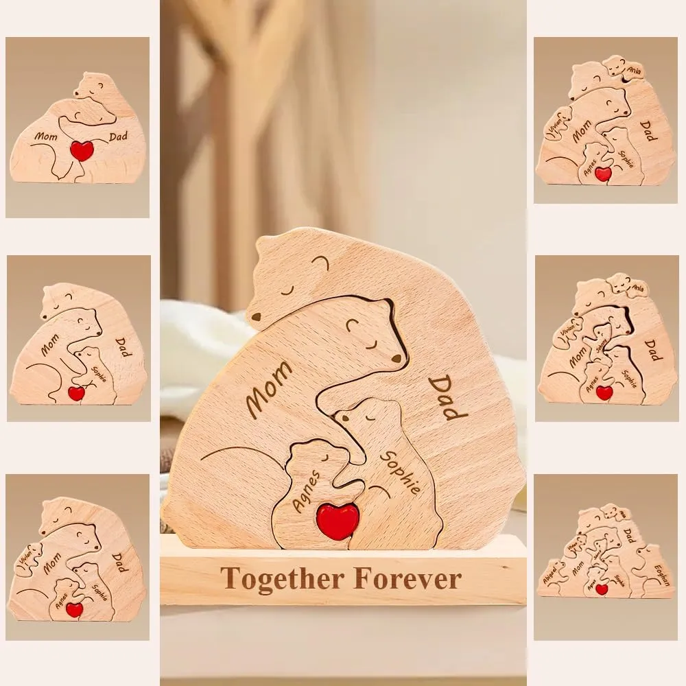 Personalized Wooden Polar Bear Puzzle with 2-9 Names, We are One, Custom Family Member Names Puzzle Home Gifts, Ideal Gift for Mother's Day, Father’s Day, House Warming Decor, Unique Gift for Mom Dad