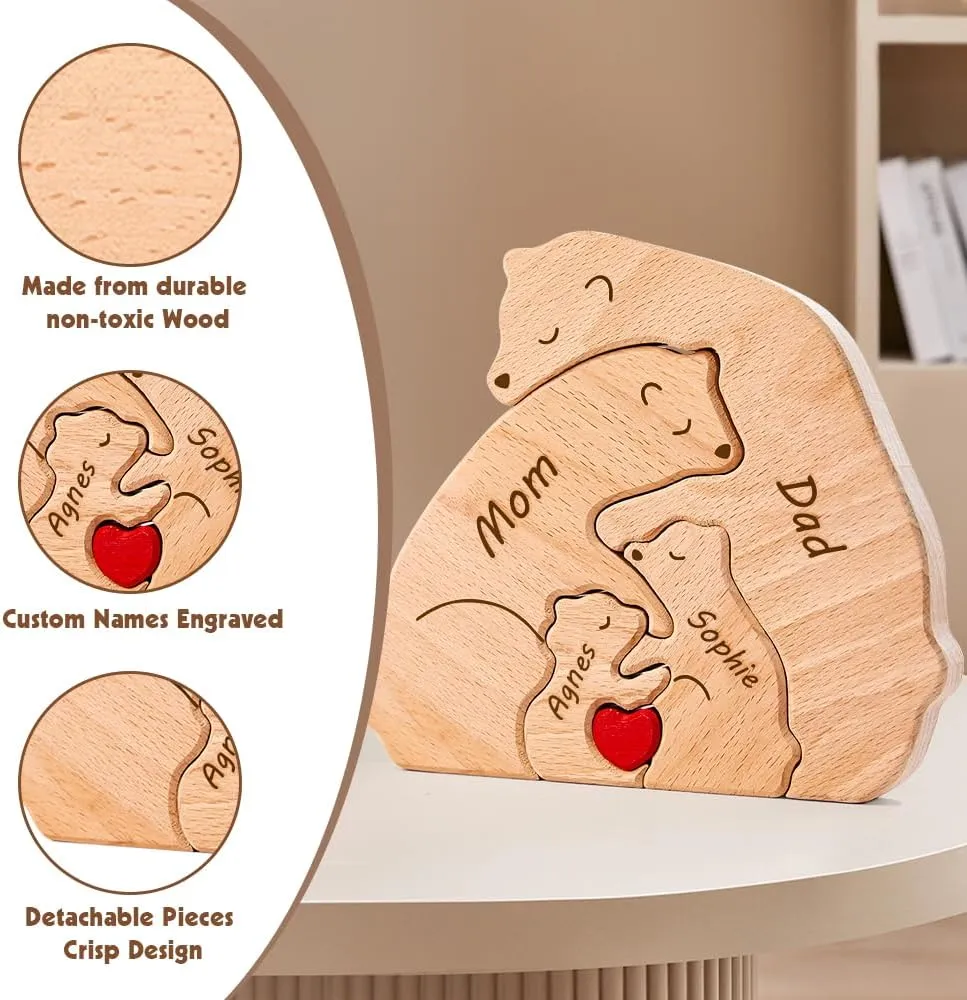 Personalized Wooden Polar Bear Puzzle with 2-9 Names, We are One, Custom Family Member Names Puzzle Home Gifts, Ideal Gift for Mother's Day, Father’s Day, House Warming Decor, Unique Gift for Mom Dad