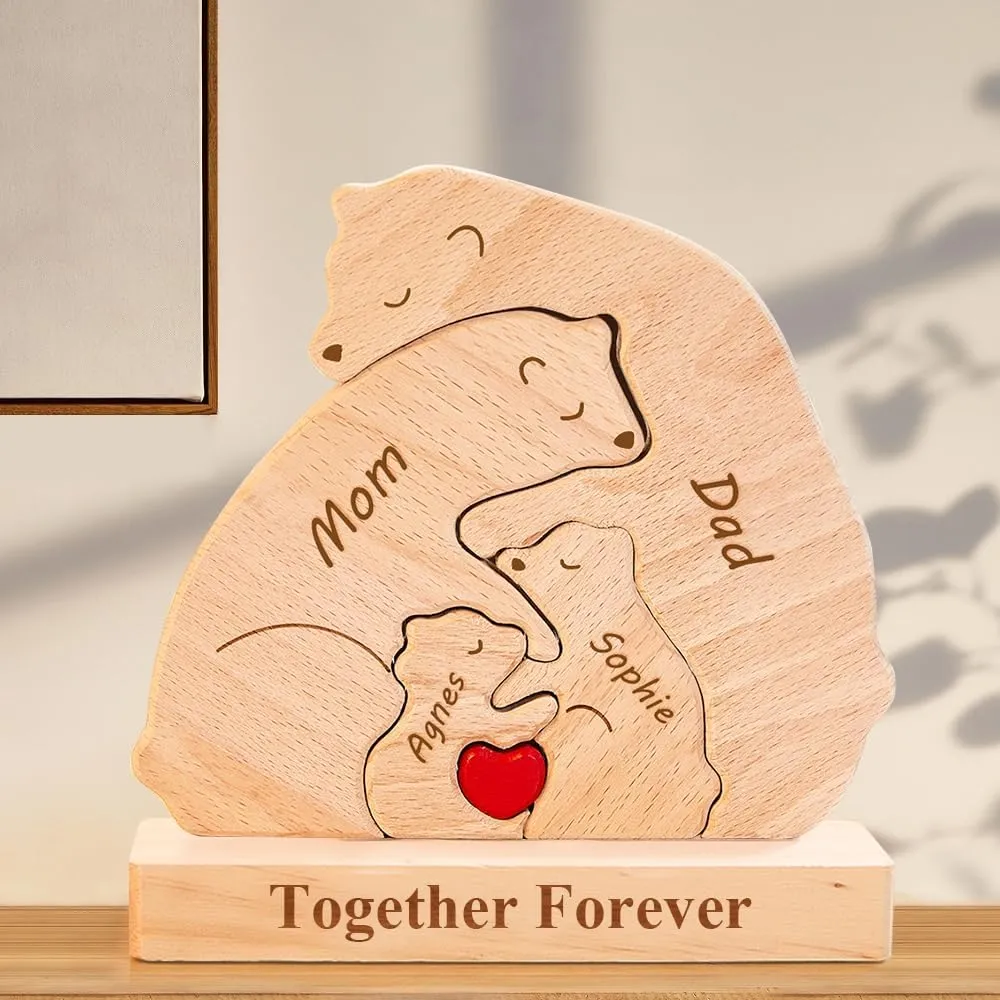 Personalized Wooden Polar Bear Puzzle with 2-9 Names, We are One, Custom Family Member Names Puzzle Home Gifts, Ideal Gift for Mother's Day, Father’s Day, House Warming Decor, Unique Gift for Mom Dad