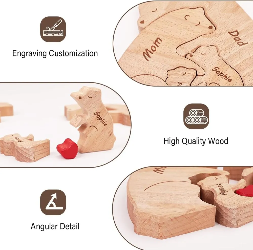 Personalized Wooden Polar Bear Puzzle with 2-9 Names, We are One, Custom Family Member Names Puzzle Home Gifts, Ideal Gift for Mother's Day, Father’s Day, House Warming Decor, Unique Gift for Mom Dad
