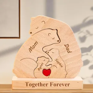 Personalized Wooden Polar Bear Puzzle with 2-9 Names, We are One, Custom Family Member Names Puzzle Home Gifts, Ideal Gift for Mother's Day, Father’s Day, House Warming Decor, Unique Gift for Mom Dad