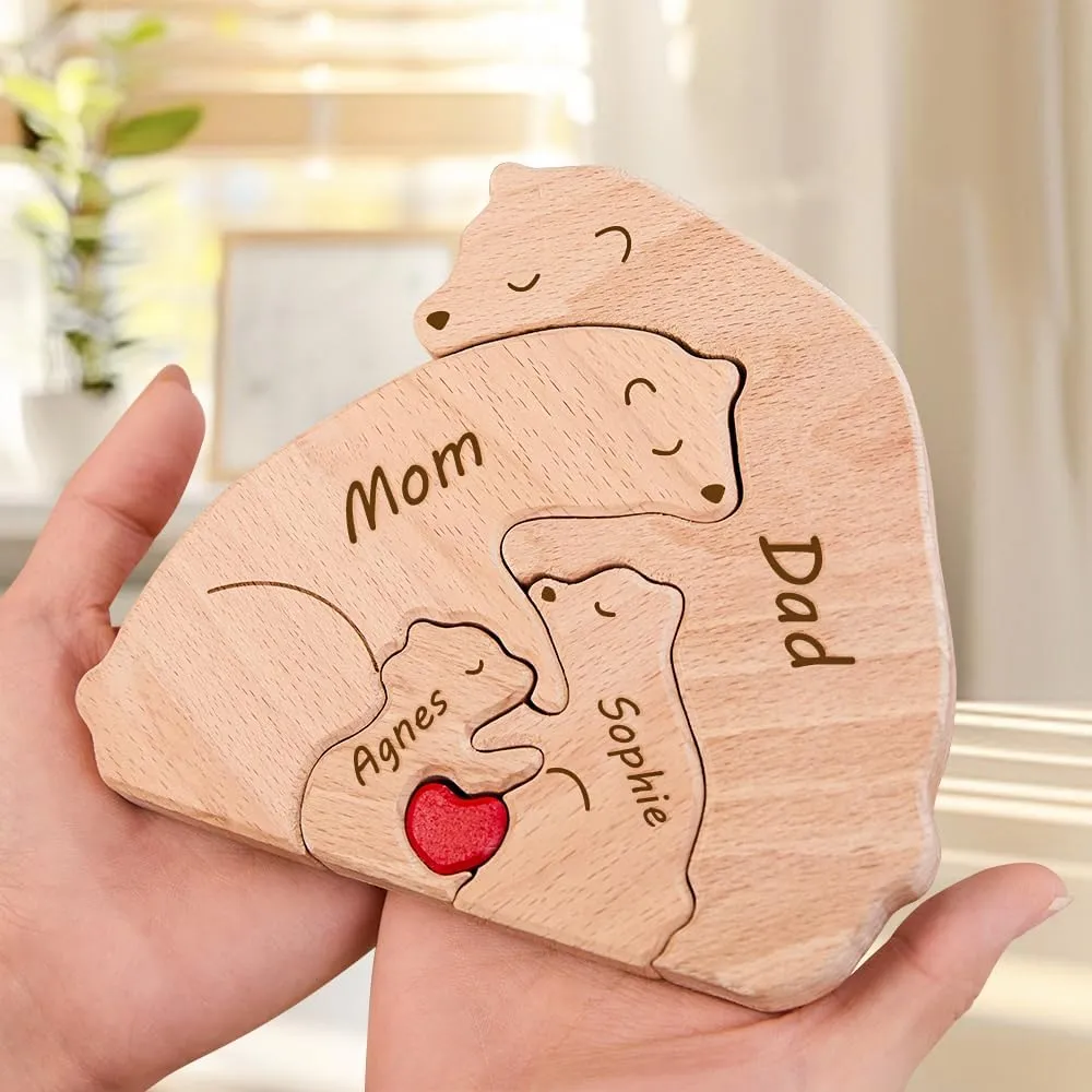 Personalized Wooden Polar Bear Puzzle with 2-9 Names, We are One, Custom Family Member Names Puzzle Home Gifts, Ideal Gift for Mother's Day, Father’s Day, House Warming Decor, Unique Gift for Mom Dad