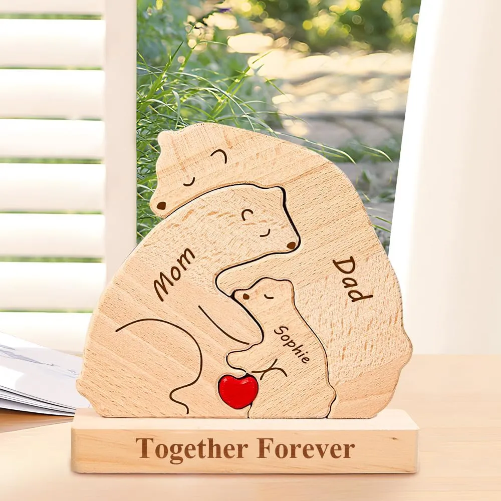 Personalized Wooden Polar Bear Puzzle with 2-9 Names, We are One, Custom Family Member Names Puzzle Home Gifts, Ideal Gift for Mother's Day, Father’s Day, House Warming Decor, Unique Gift for Mom Dad