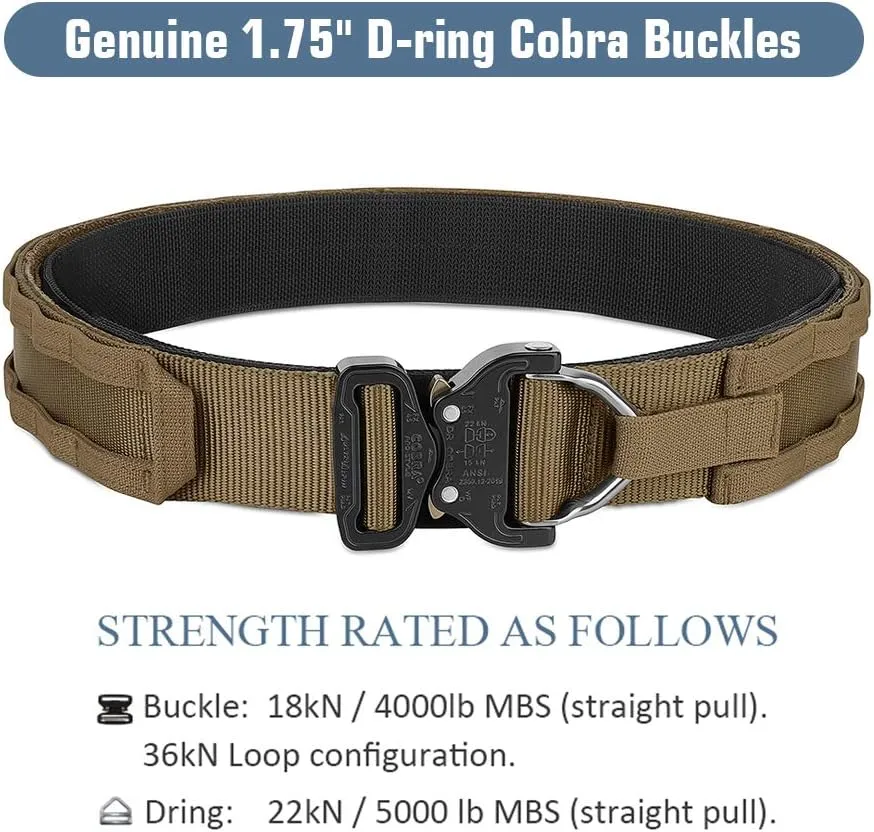 PETAC GEAR Tactical Battle Belt With Cobra Buckle D-Ring | Military Heavy Duty Rigger Gun Belts | Inner Outer Molle Belt.