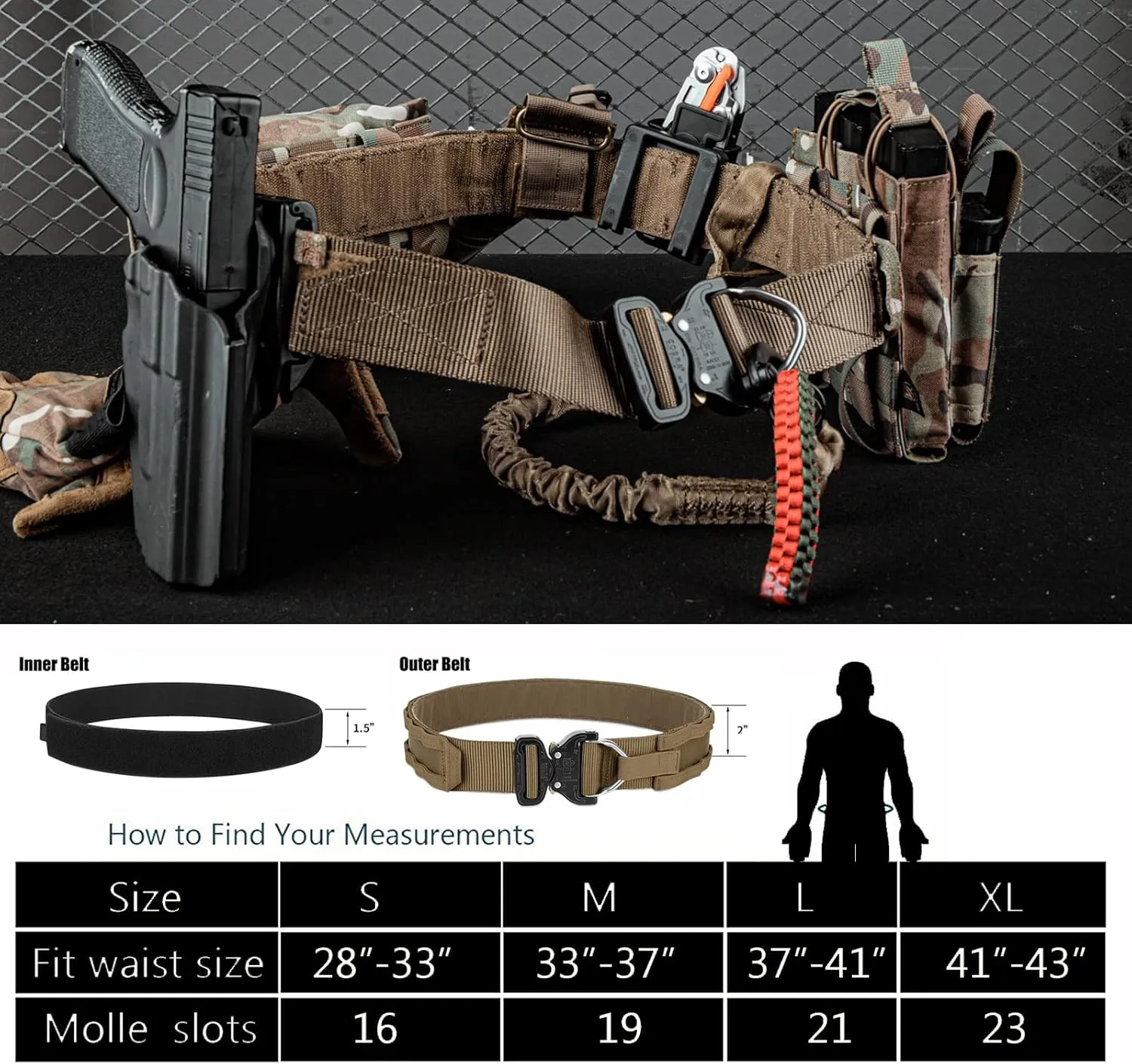 PETAC GEAR Tactical Battle Belt With Cobra Buckle D-Ring | Military Heavy Duty Rigger Gun Belts | Inner Outer Molle Belt.