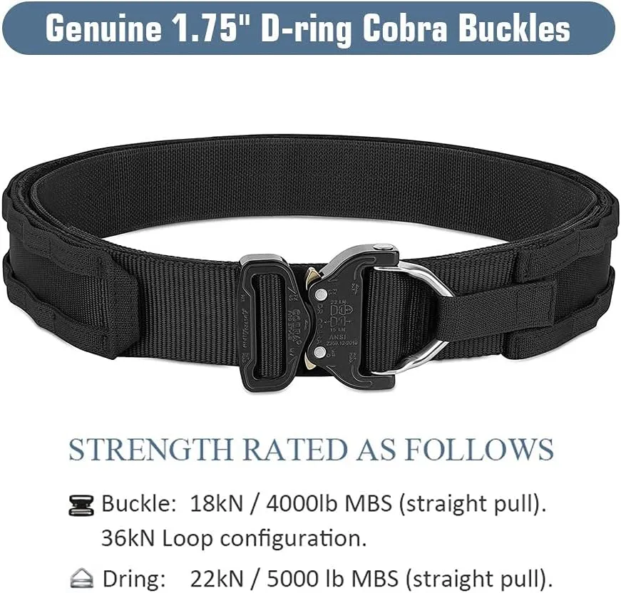 PETAC GEAR Tactical Battle Belt With Cobra Buckle D-Ring | Military Heavy Duty Rigger Gun Belts | Inner Outer Molle Belt.