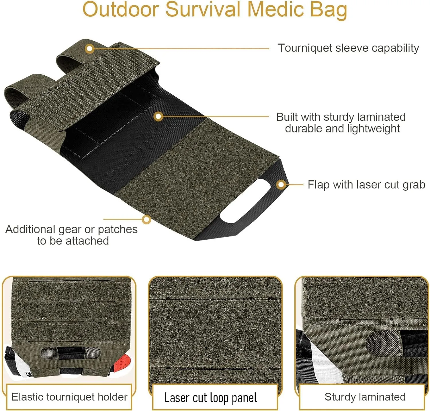 PETAC GEAR Tactical Ifak Pouch,Molle First Aid Micro Trauma Kit Military，Belt Medical Survival Pouches.(Bag Only)