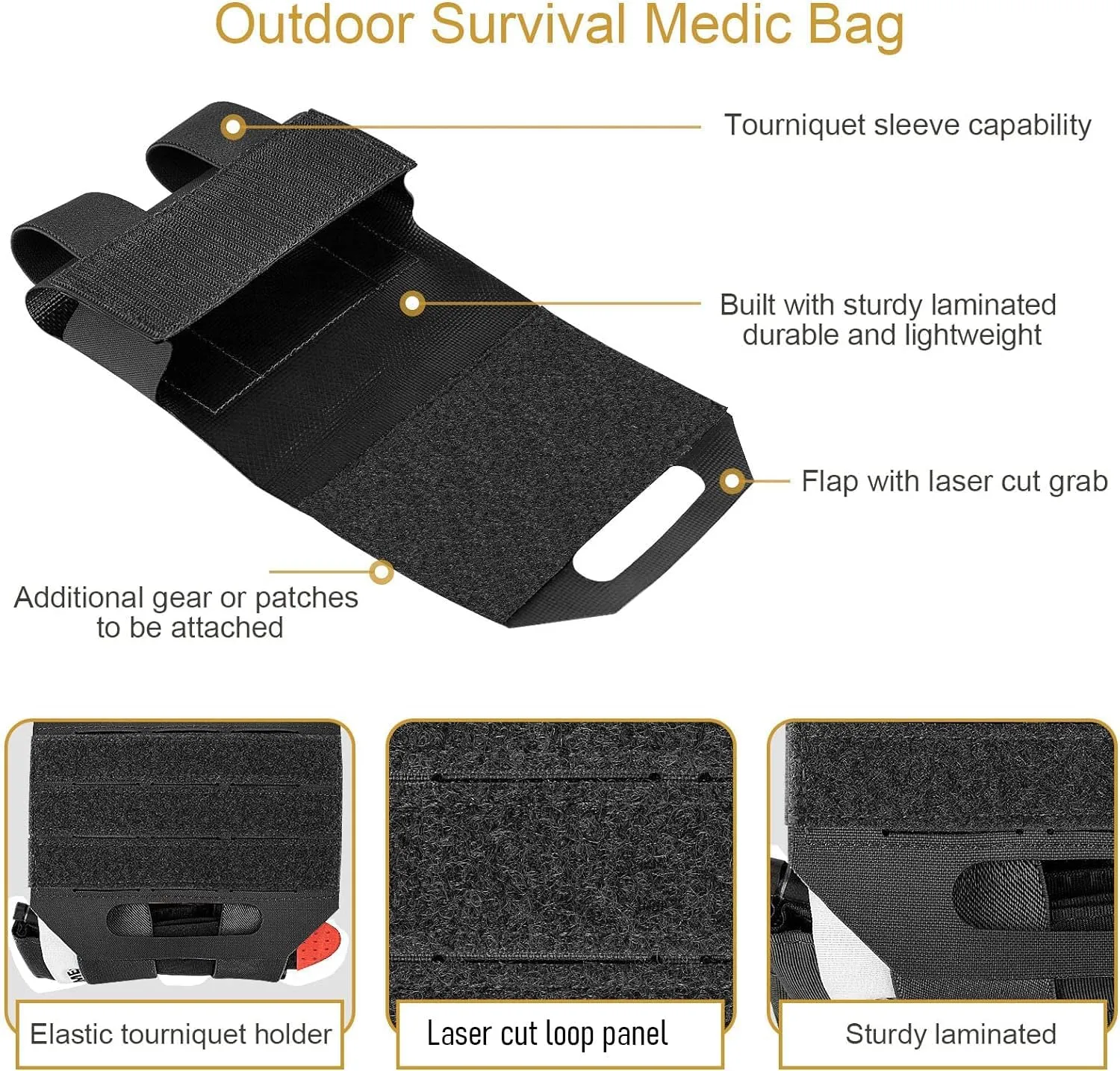 PETAC GEAR Tactical Ifak Pouch,Molle First Aid Micro Trauma Kit Military，Belt Medical Survival Pouches.(Bag Only)