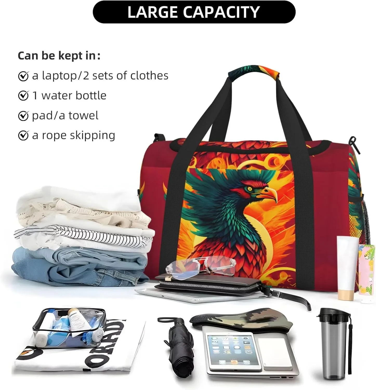 Phoenix Travel Duffel Bag With Zippers And Handles, Big Foldable Duffle Bag For Family Vacations