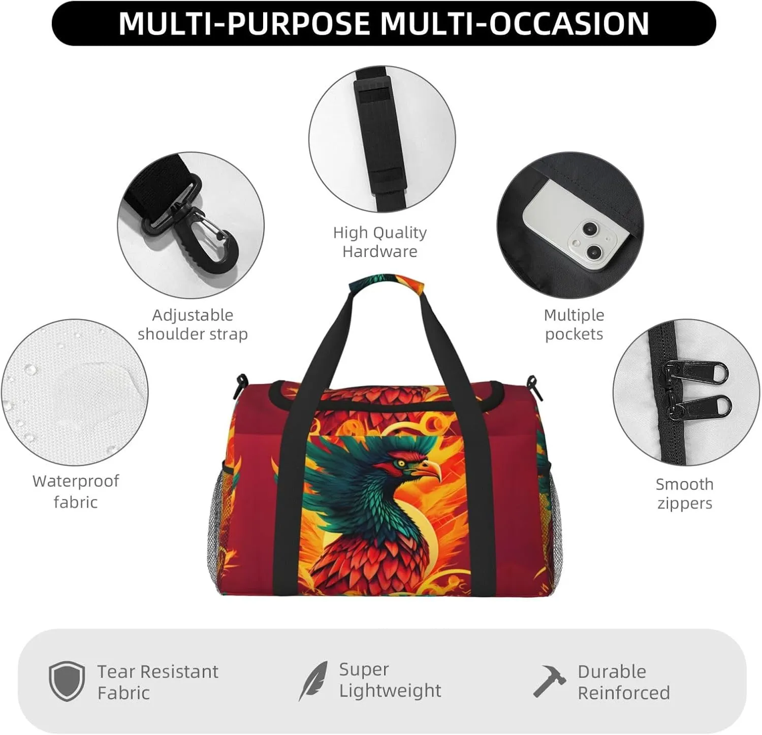 Phoenix Travel Duffel Bag With Zippers And Handles, Big Foldable Duffle Bag For Family Vacations