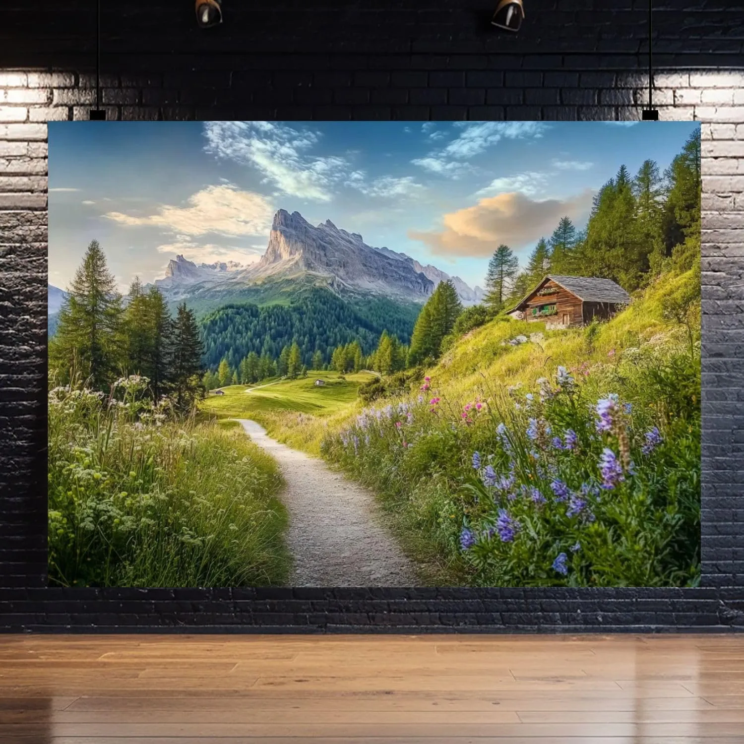 Photography Backdrop Photography Background Alpine Scenery Dolomites Mountain chalets Sunset Summer for Photoshoot Portrait Photo Studio Video Prop Birthday Party Booth Decoration 7x5ft