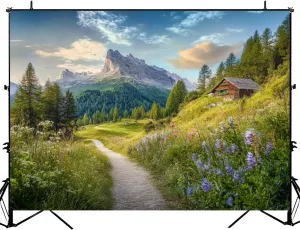 Photography Backdrop Photography Background Alpine Scenery Dolomites Mountain chalets Sunset Summer for Photoshoot Portrait Photo Studio Video Prop Birthday Party Booth Decoration 7x5ft