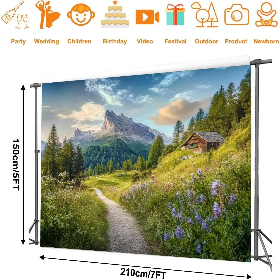 Photography Backdrop Photography Background Alpine Scenery Dolomites Mountain chalets Sunset Summer for Photoshoot Portrait Photo Studio Video Prop Birthday Party Booth Decoration 7x5ft