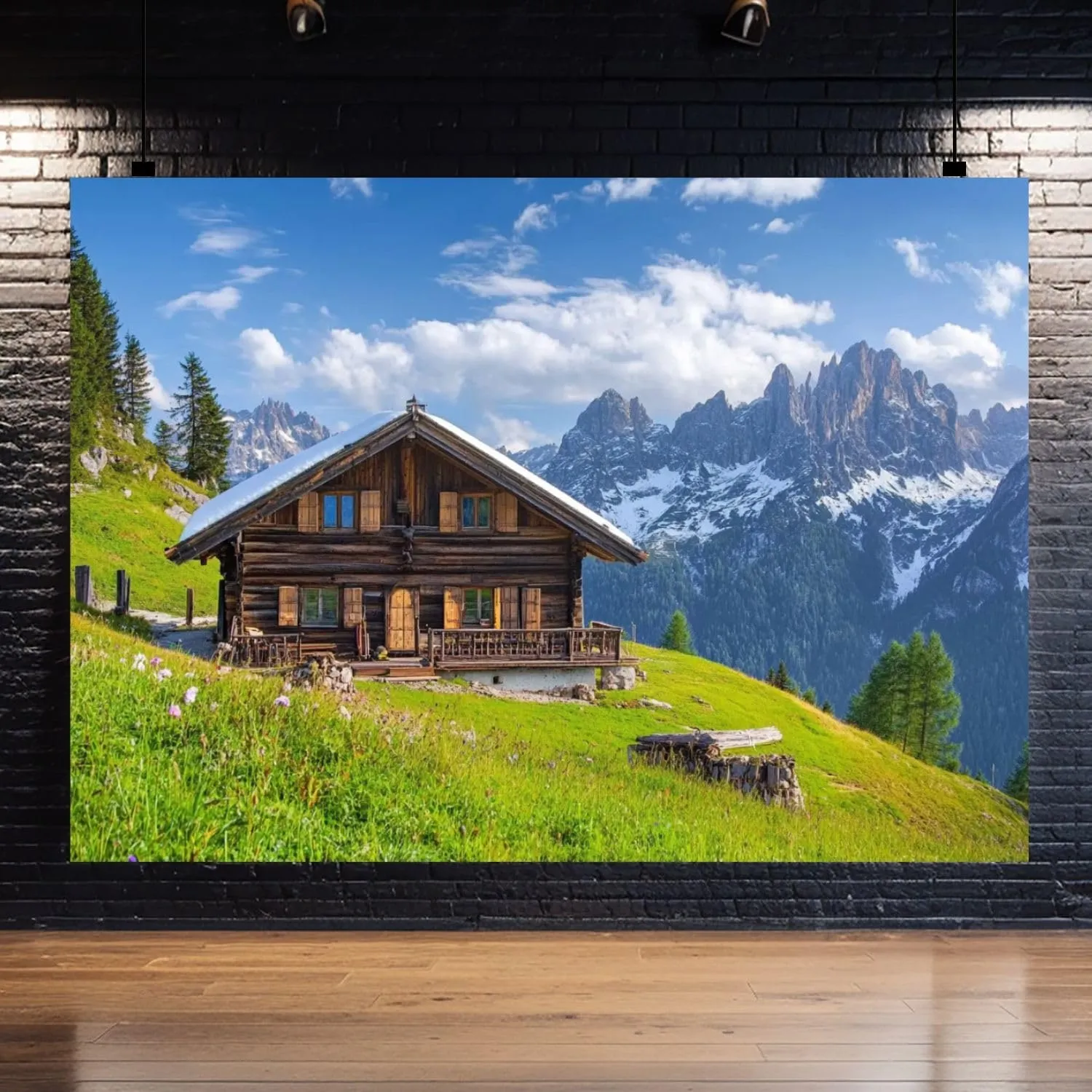 Photography Backdrop Photography Background Alpine Scenery Mountain Chalet Summer for Photoshoot Portrait Photo Studio Video Prop Birthday Party Booth Decoration 7x5ft