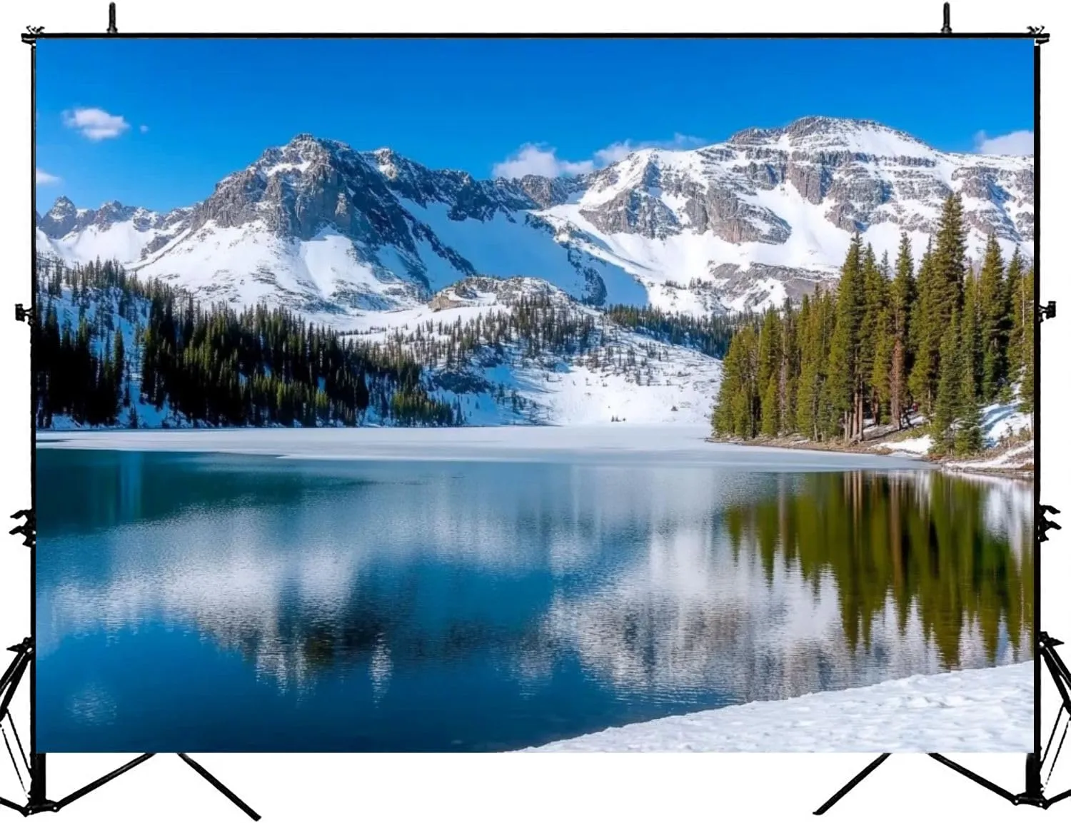 Photography Backdrop Photography Background Snowcapped Mountain Blue Sky Reflecting Lake Lake Scenic Alpine for Photoshoot Portrait Photo Studio Video Prop Birthday Party Booth Decoration 7x5ft