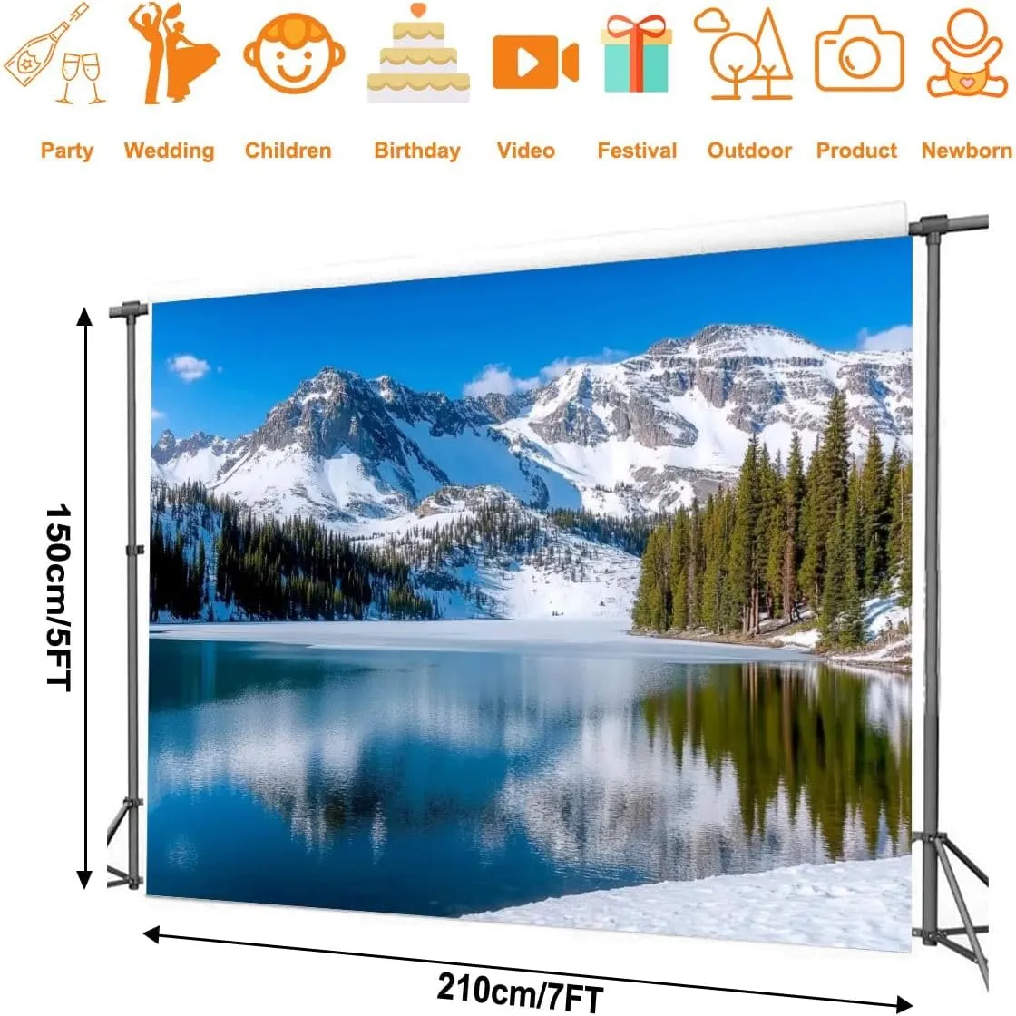 Photography Backdrop Photography Background Snowcapped Mountain Blue Sky Reflecting Lake Lake Scenic Alpine for Photoshoot Portrait Photo Studio Video Prop Birthday Party Booth Decoration 7x5ft