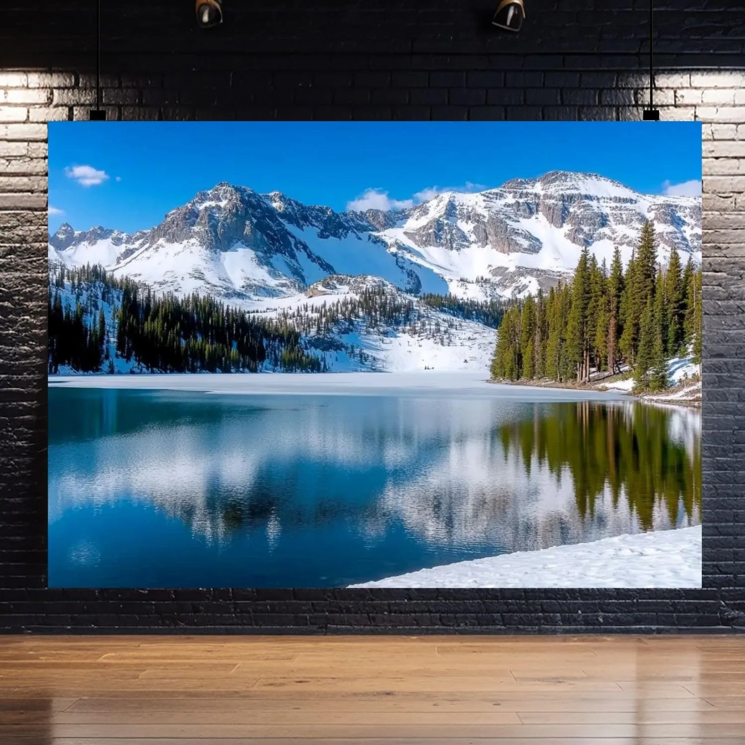 Photography Backdrop Photography Background Snowcapped Mountain Blue Sky Reflecting Lake Lake Scenic Alpine for Photoshoot Portrait Photo Studio Video Prop Birthday Party Booth Decoration 7x5ft