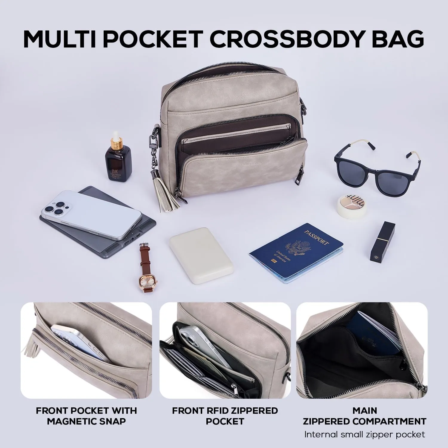 POIUGOYA Crossbody Purses for Women Trendy,Vegan Leather Medium Crossbody Bag,Women's Crossbody Travel Purse Built in Wallet