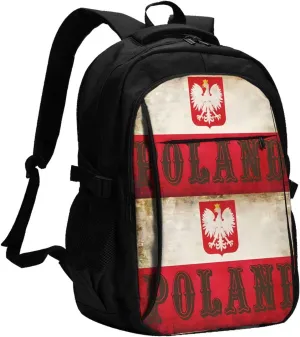 Polish Flag Poland Polska Eagle Casual Travel Backpacks Hiking Camping Backpack Large Outdoor Sport Daypack Laptop Rucksack Climbing Working Bags with USB Port