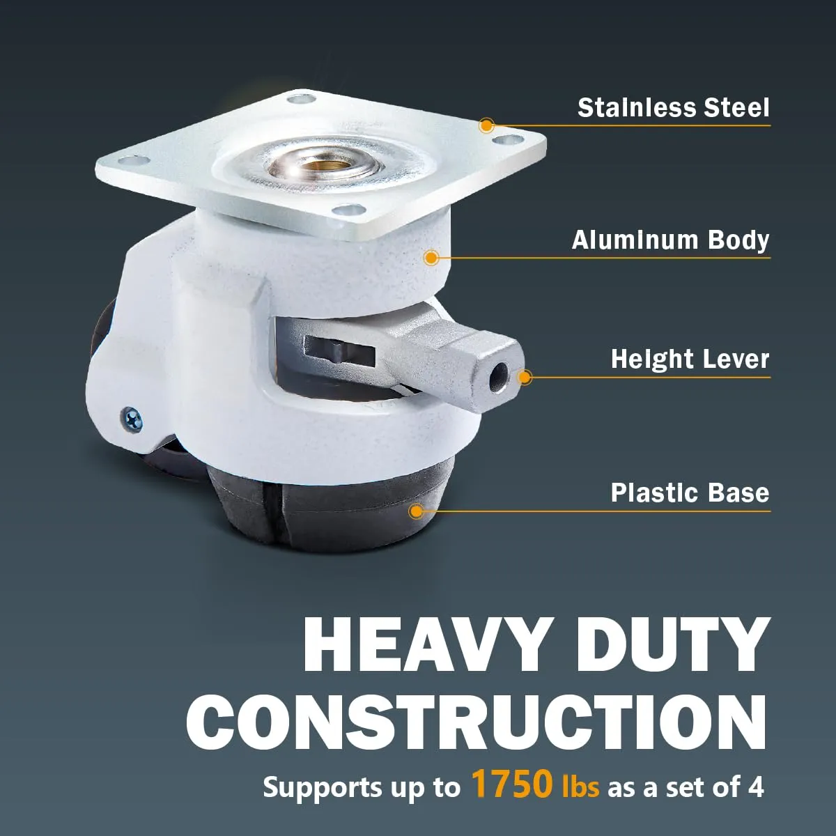 POWERTEC 17300 2-Inch Leveling Casters Set of 4 | Heavy Duty with Adjustable Ratcheting Handles | Retractable and Swivel Castors 4 PK
