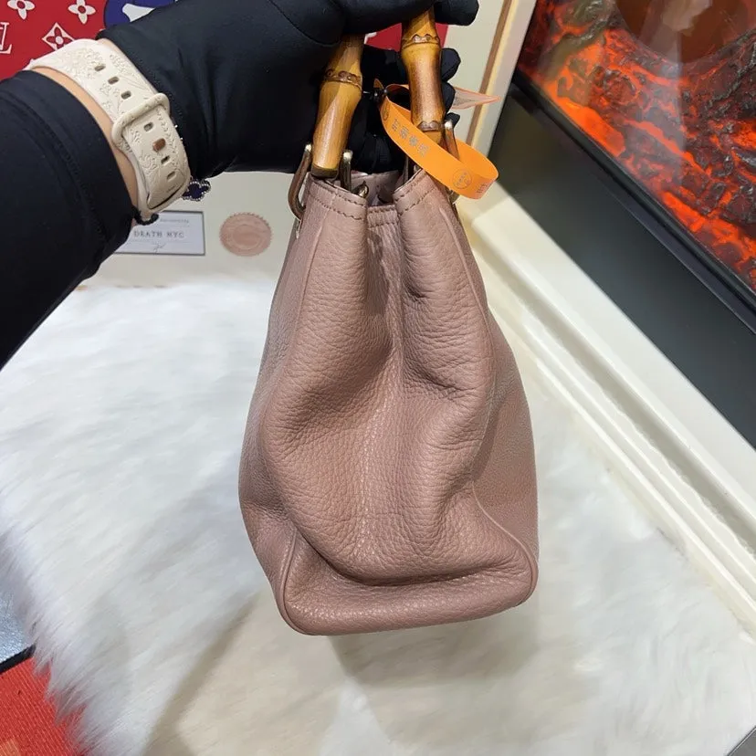 Preloved Gucci Bamboo Handle Bag in Taupe Leather, Top Handle Bag