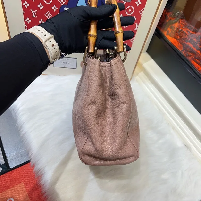 Preloved Gucci Bamboo Handle Bag in Taupe Leather, Top Handle Bag