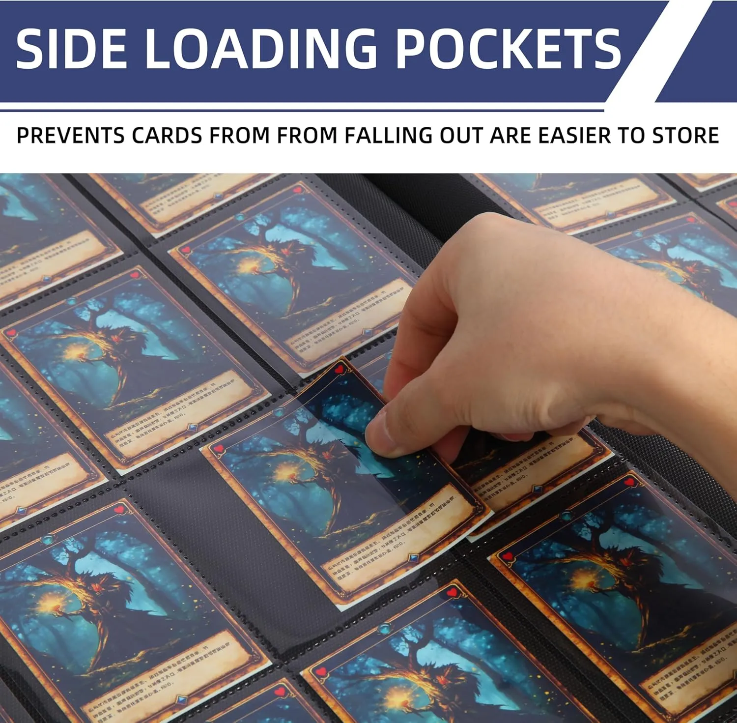 Premium Trading Card Binder for PKM TCG MTG Cards,Holds 1000  Cards,16 -Pocket Ringless Side Loading Binder with Zipper Trading Card Album Folder for TCG - Blue