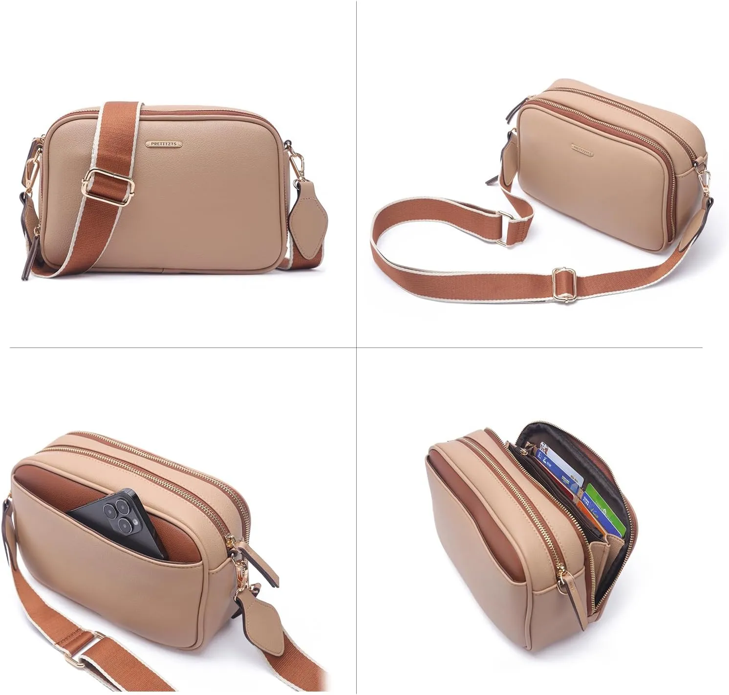 Prettyzys Crossbody Bags for Women, Medium Size Shoulder Handbags, Satchel Purse with Multi Zipper Pocket