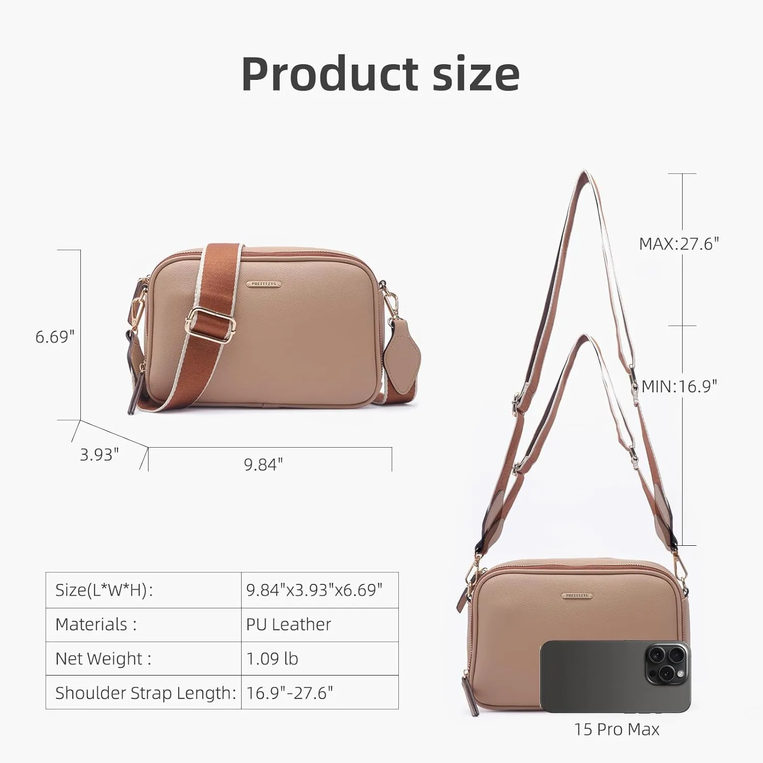 Prettyzys Crossbody Bags for Women, Medium Size Shoulder Handbags, Satchel Purse with Multi Zipper Pocket