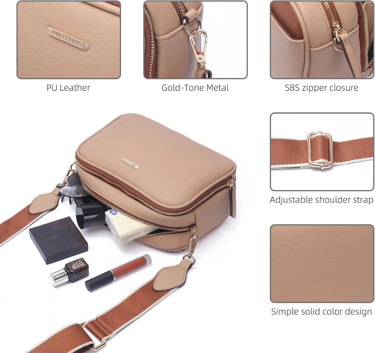 Prettyzys Crossbody Bags for Women, Medium Size Shoulder Handbags, Satchel Purse with Multi Zipper Pocket