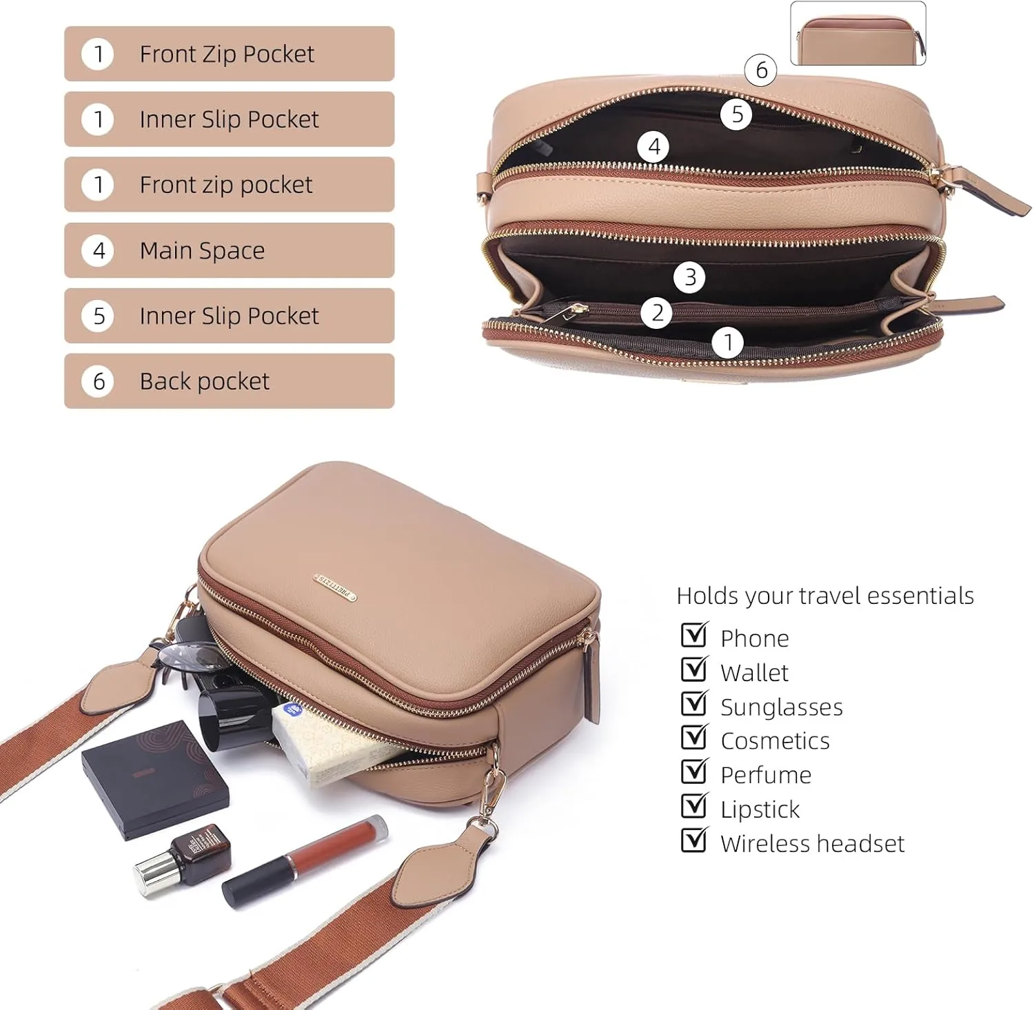 Prettyzys Crossbody Bags for Women, Medium Size Shoulder Handbags, Satchel Purse with Multi Zipper Pocket