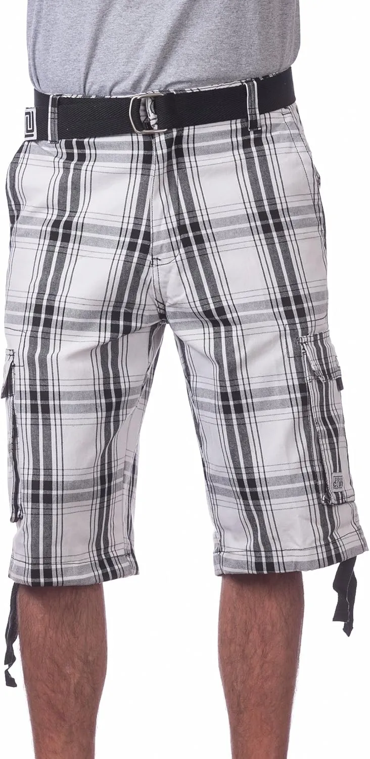 Pro Club Men's Cotton Twill Cargo Shorts with Belt - Regular and Big & Tall Sizes