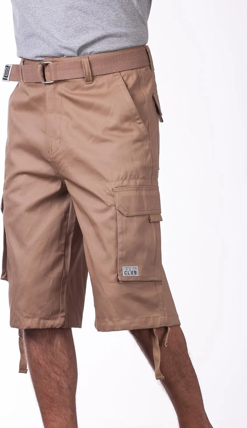 Pro Club Men's Cotton Twill Cargo Shorts with Belt - Regular and Big & Tall Sizes