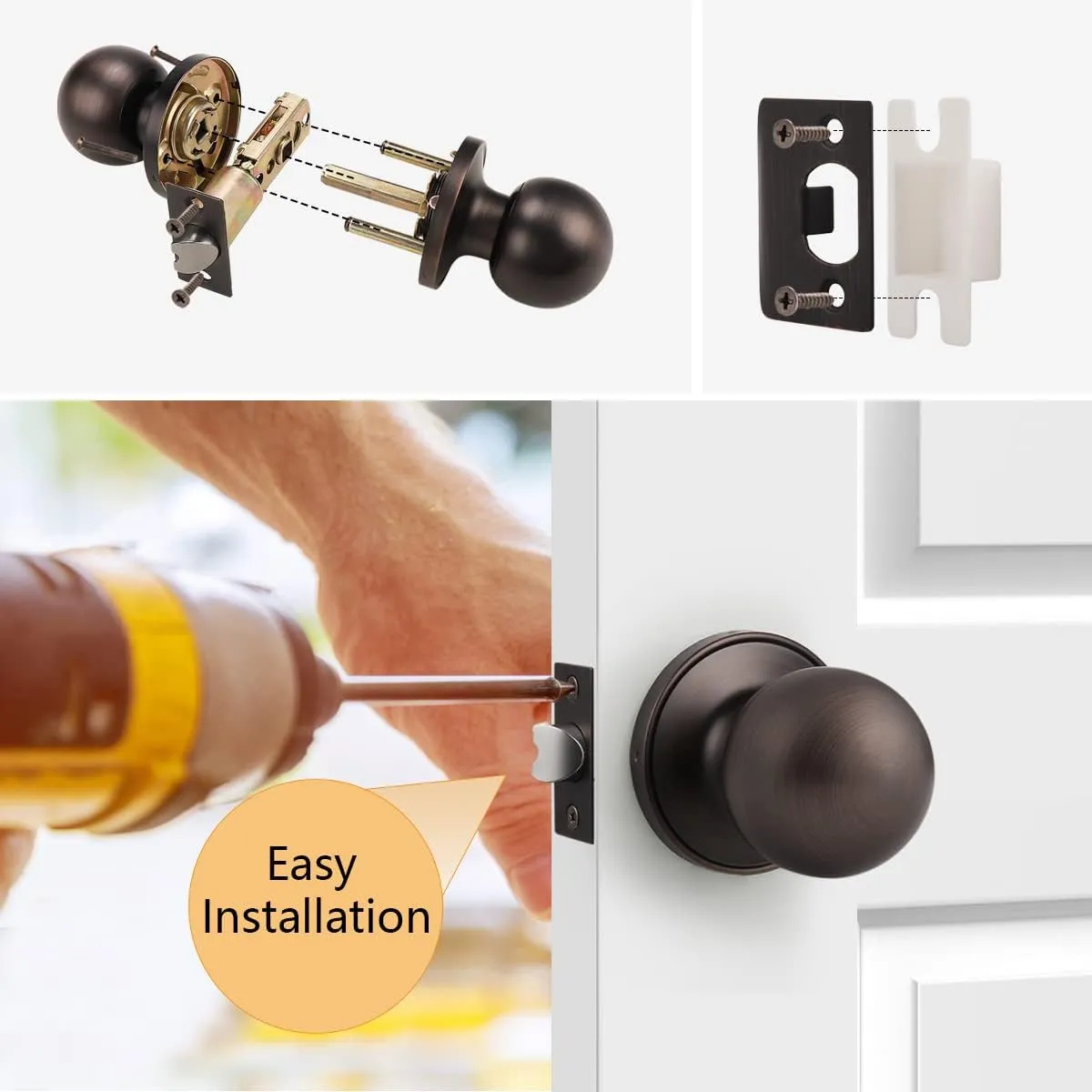 Probrico Oil Rubbed Bronze Passage Leverset Door Knob Handles Interior Keyless Lockset 5 Pack