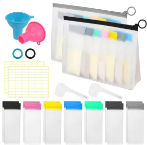 Protein Powder Travel Container Set - Reusable Powder Supplement Container to Go - 14pc Single Dose Bags and 2pc Large Travel Containers Zip Up Bags