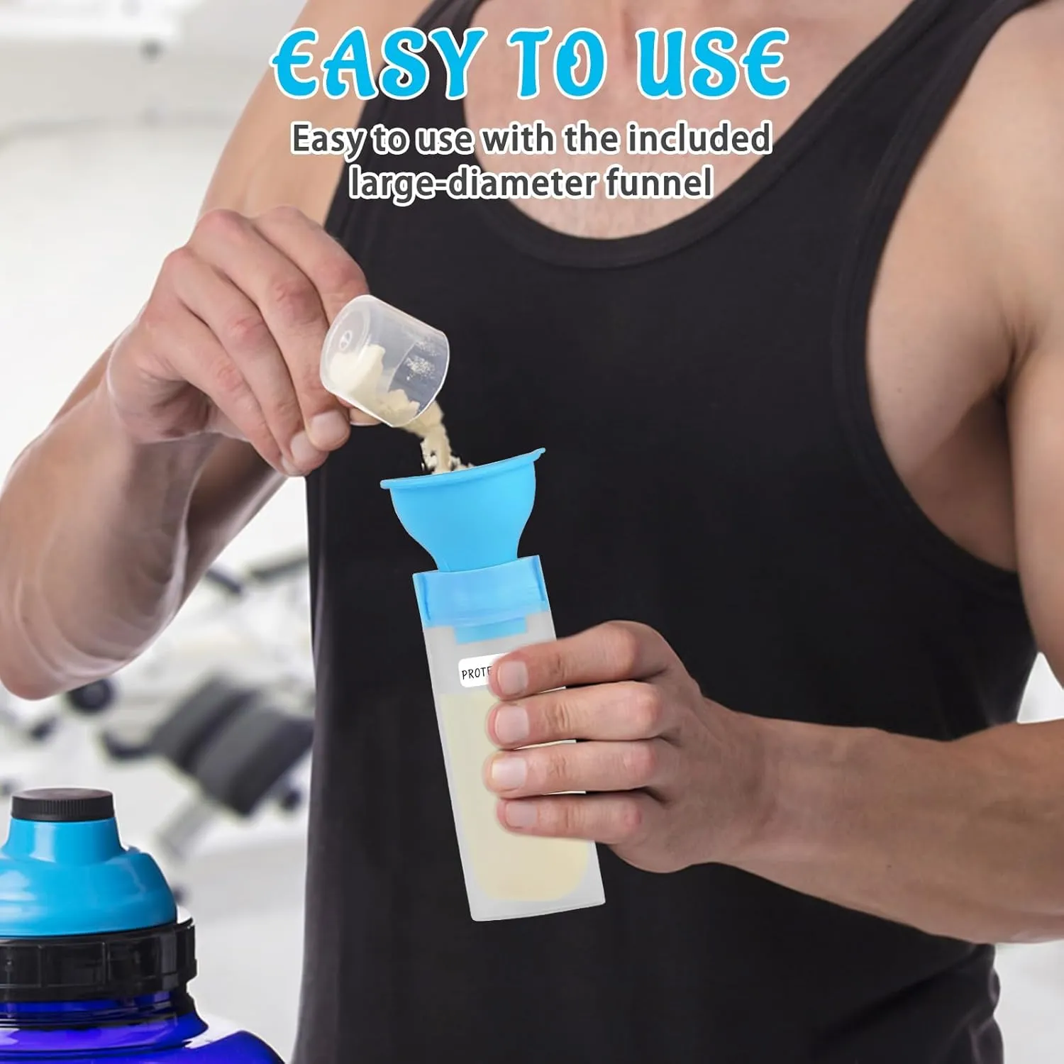 Protein Powder Travel Container Set - Reusable Powder Supplement Container to Go - 14pc Single Dose Bags and 2pc Large Travel Containers Zip Up Bags