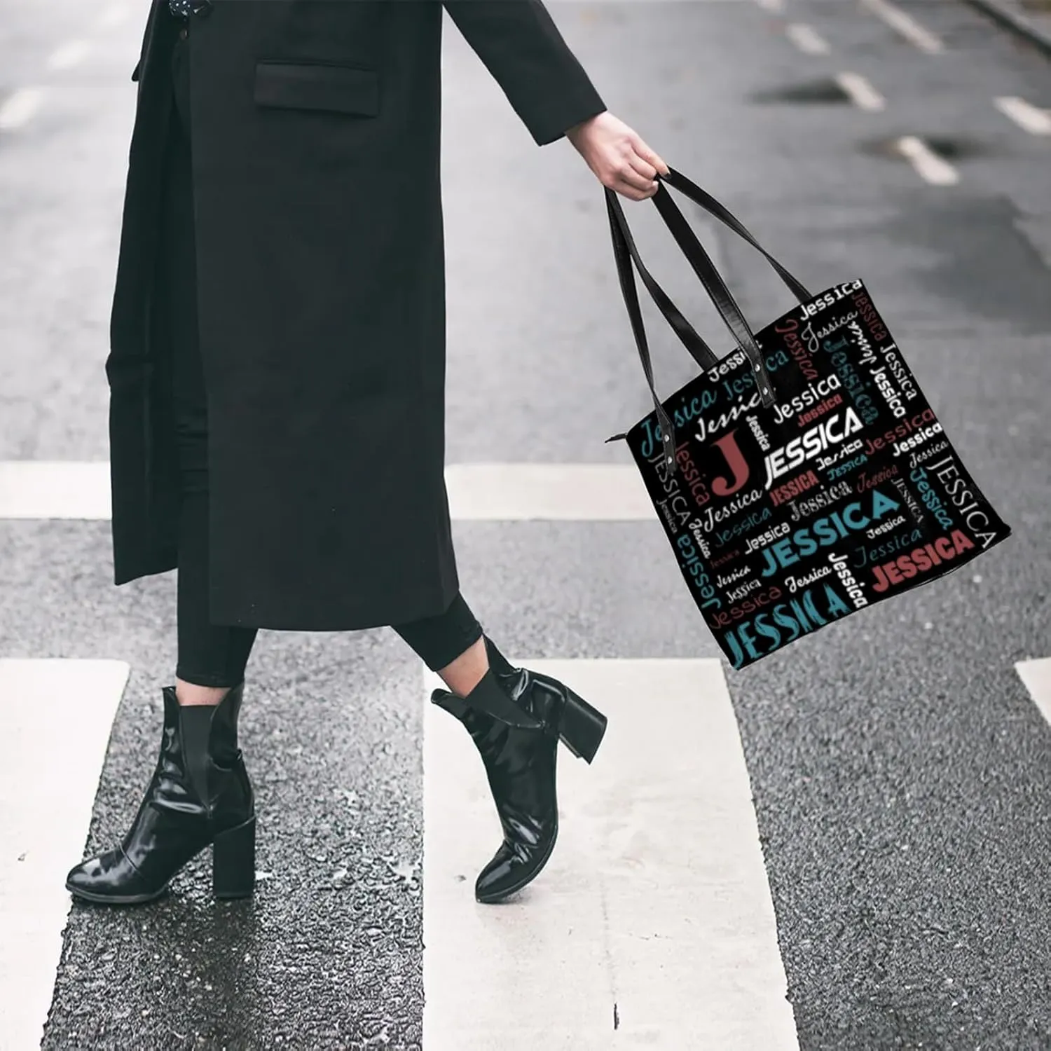 PU Leather Custom Tote Bag for Women, Personalized Initial Shoulder Beach Bags Customized Handles Bag