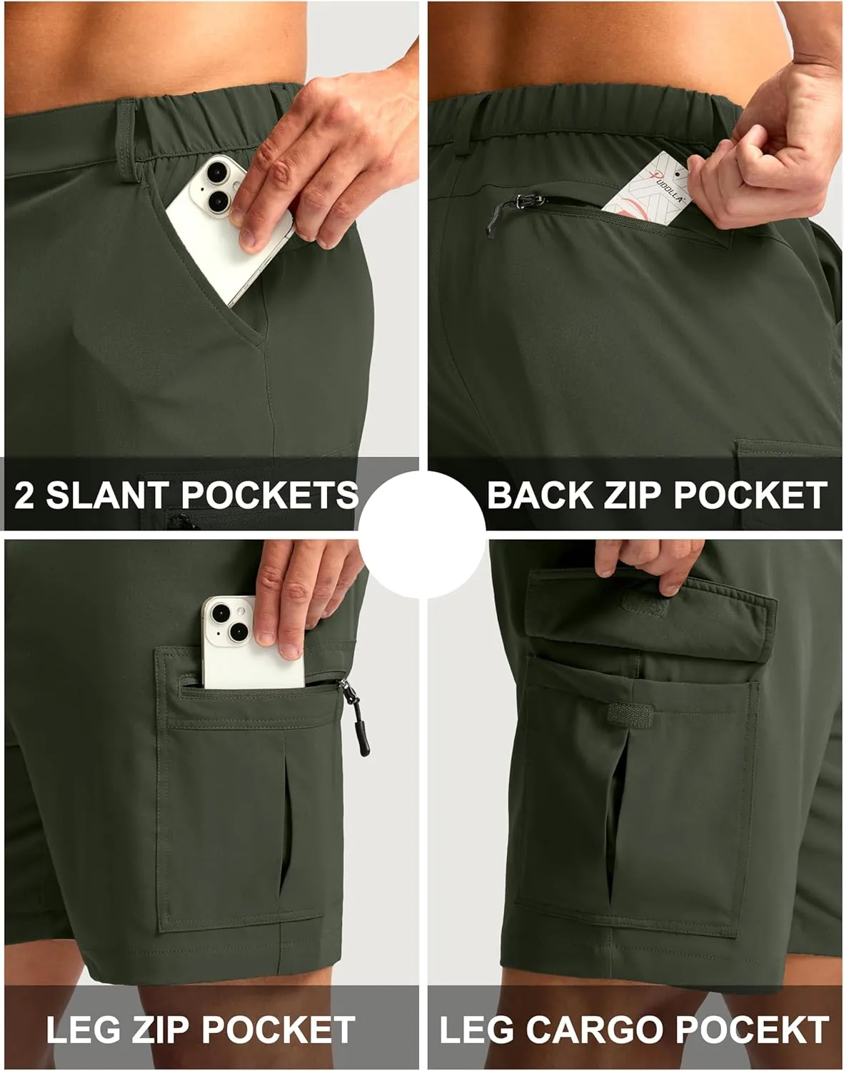 Pudolla Men's Hiking Cargo Shorts 7" Lightweight Quick Dry Casual Work Shorts for Men Summer Travel Golf with 5 Pockets