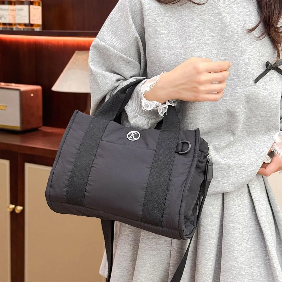Puffer Tote Bag for Women Quilted Crossbody Bag Puffy Shoulder Handbag Lightweight Trendy Puffer Purse for Work Travel