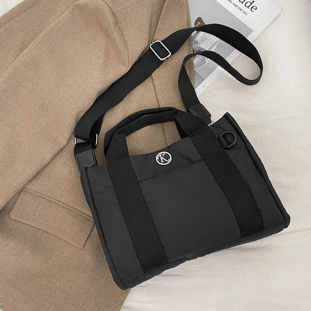 Puffer Tote Bag for Women Quilted Crossbody Bag Puffy Shoulder Handbag Lightweight Trendy Puffer Purse for Work Travel