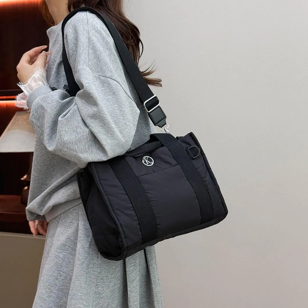 Puffer Tote Bag for Women Quilted Crossbody Bag Puffy Shoulder Handbag Lightweight Trendy Puffer Purse for Work Travel