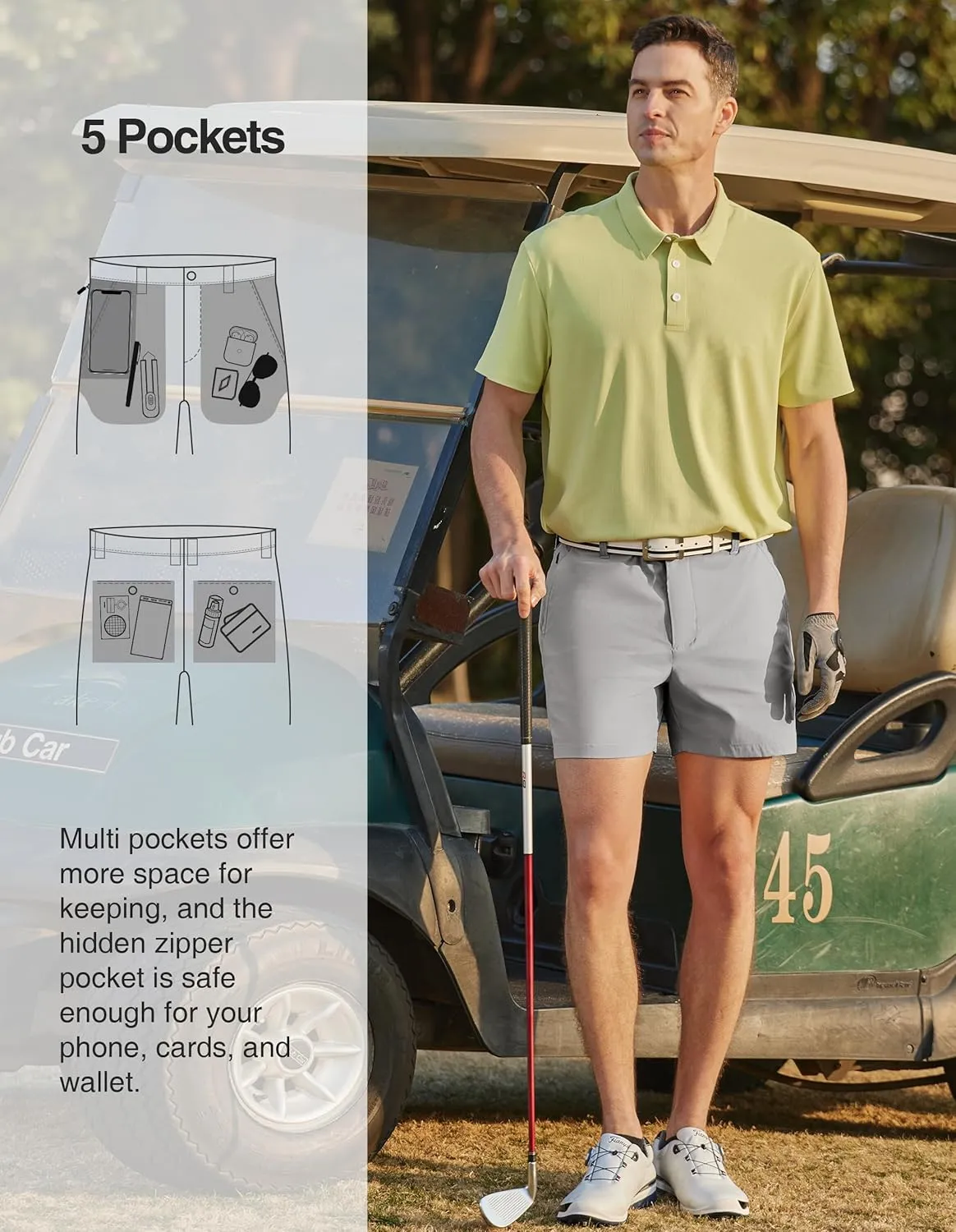 PULI Golf Shorts Men 5 Inch Inseam Relaxed Fit Stretch Dress Lightweight Casual Travel Quick Dry Summer Shorts