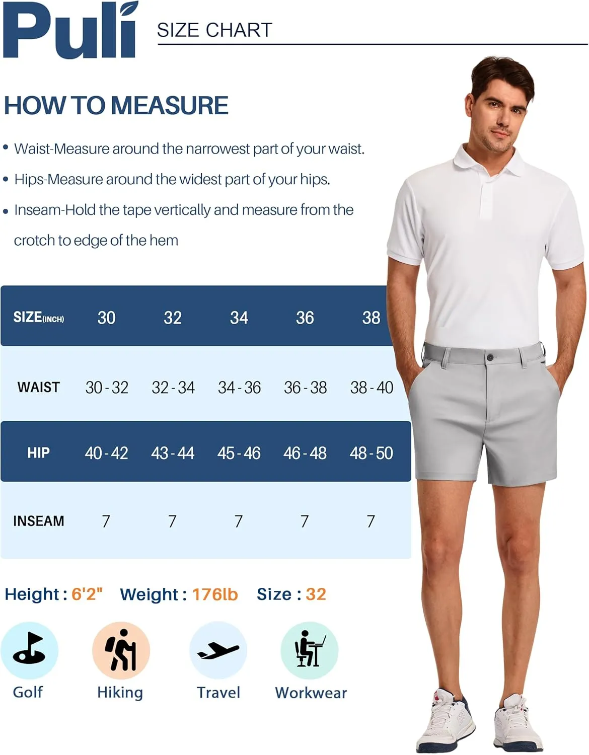 PULI Golf Shorts Men 5 Inch Inseam Relaxed Fit Stretch Dress Lightweight Casual Travel Quick Dry Summer Shorts