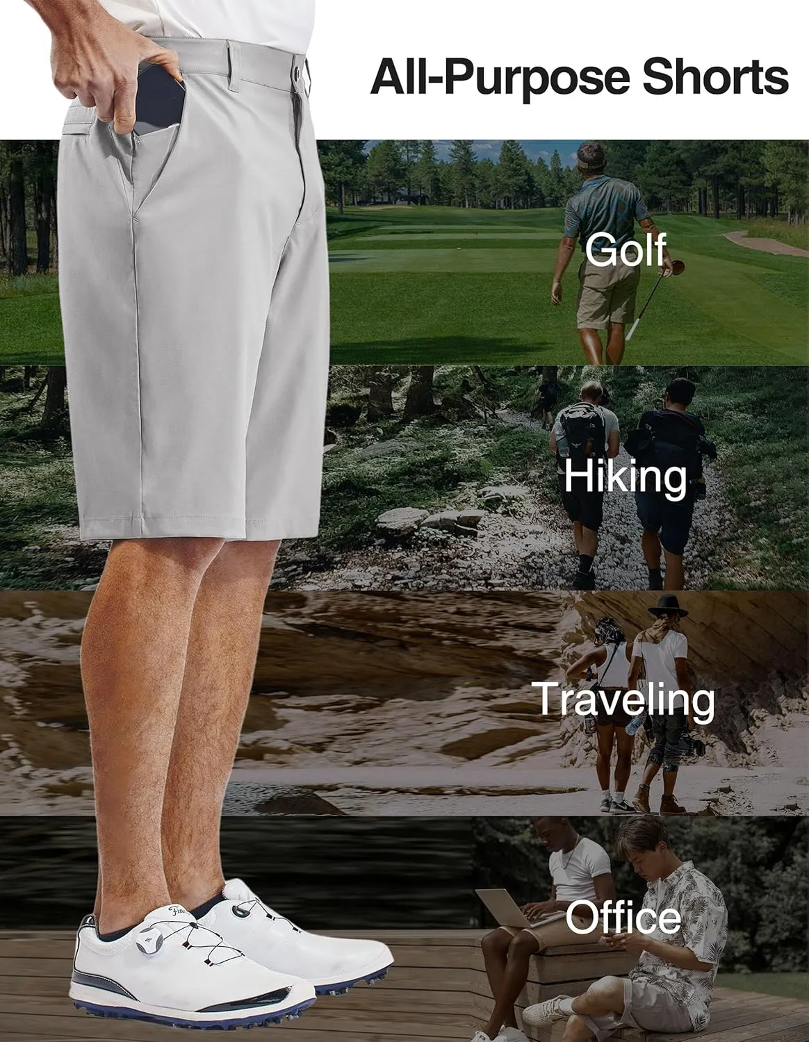 PULI Mens Golf Hiking Shorts Lightweight Casual Dress 12" Inseam Work Stretch Travel Hybrid Quick Drying with Pockets