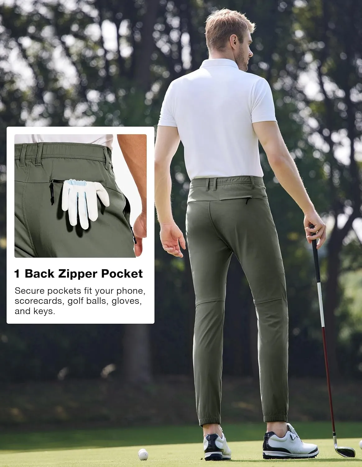 PULI Men's Stretch Golf Joggers Pants with 4 Pockets Waterproof Slim Fit Hiking Casual Travel Work Pants for Men