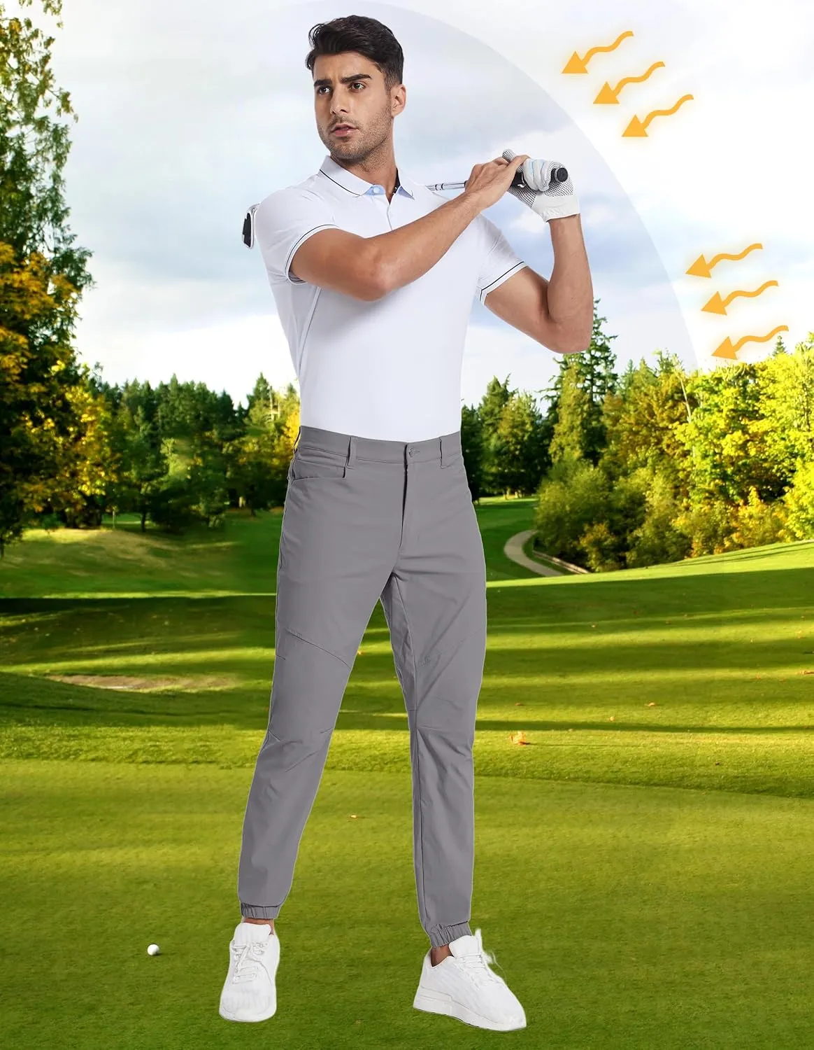 PULI Men's Stretch Golf Joggers Pants with 4 Pockets Waterproof Slim Fit Hiking Casual Travel Work Pants for Men