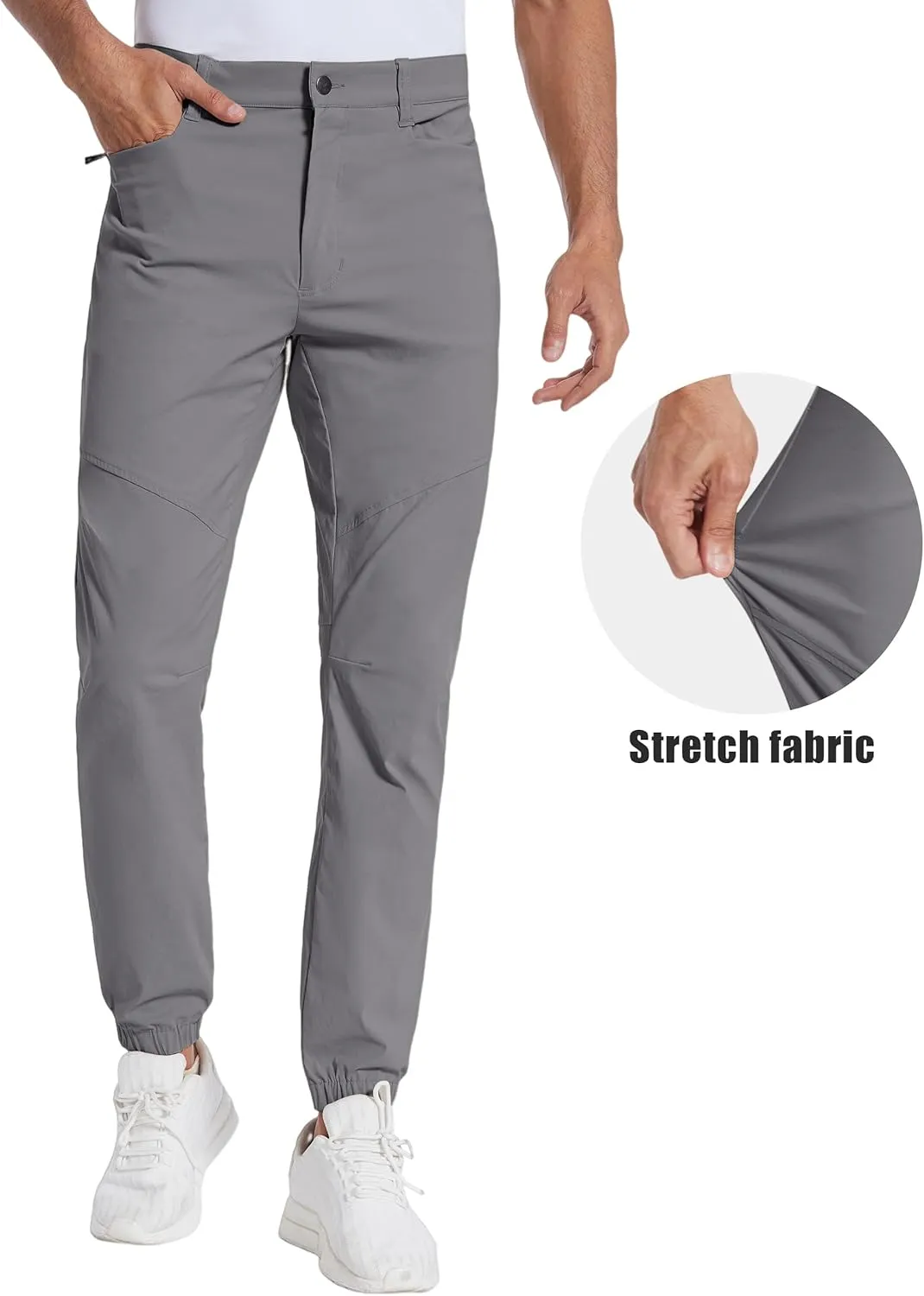 PULI Men's Stretch Golf Joggers Pants with 4 Pockets Waterproof Slim Fit Hiking Casual Travel Work Pants for Men