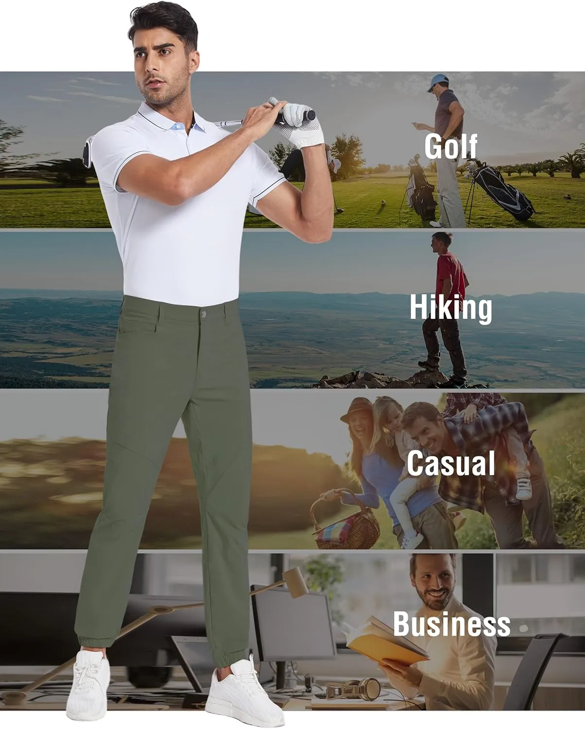PULI Men's Stretch Golf Joggers Pants with 4 Pockets Waterproof Slim Fit Hiking Casual Travel Work Pants for Men